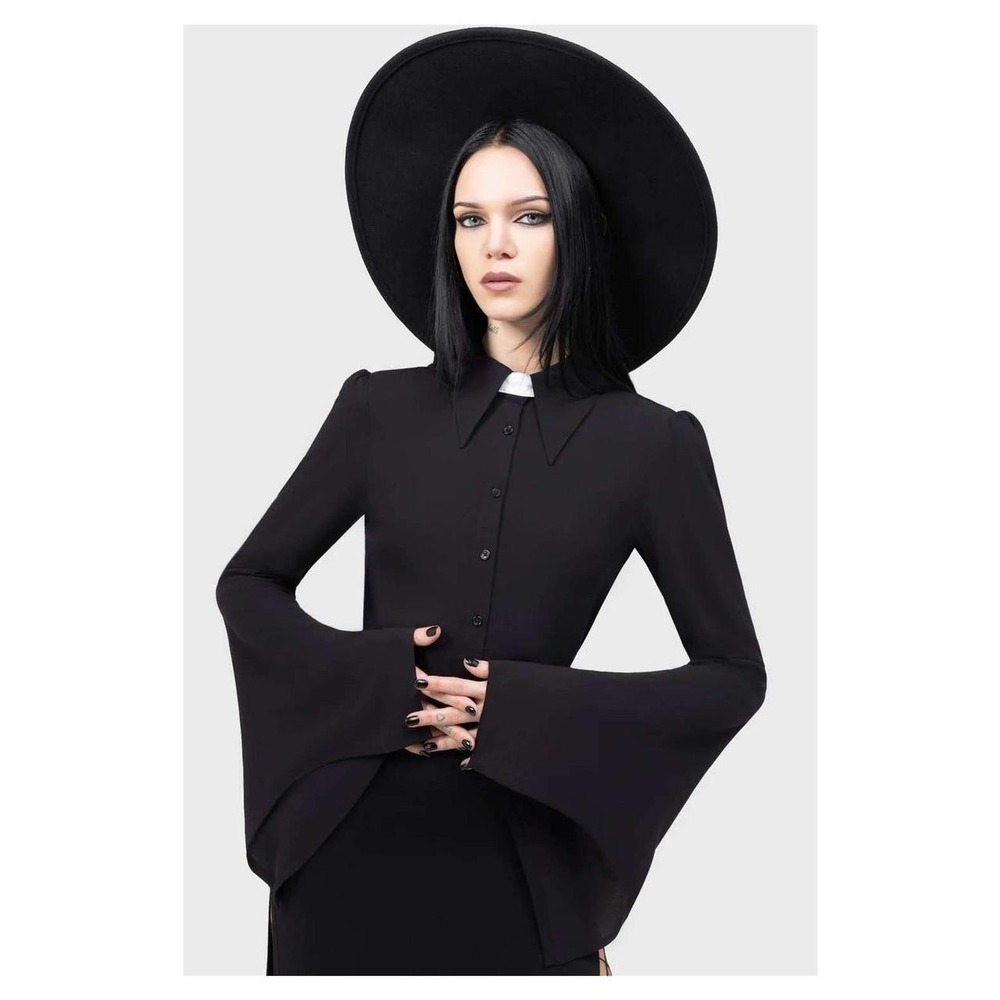 killstar cursed pray blouse black long flared sleeve - Picture 2 of 4